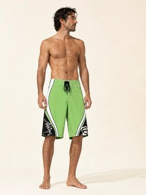 Y2K Surf Board Shorts Hidden Zip Pocket Beachwear Billabong Avocado Green Sz 34